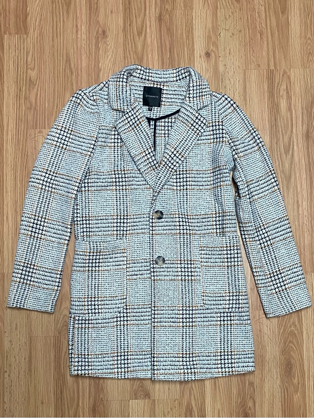 Dynamite Glen Plaid Pea Coat in Black & Cream